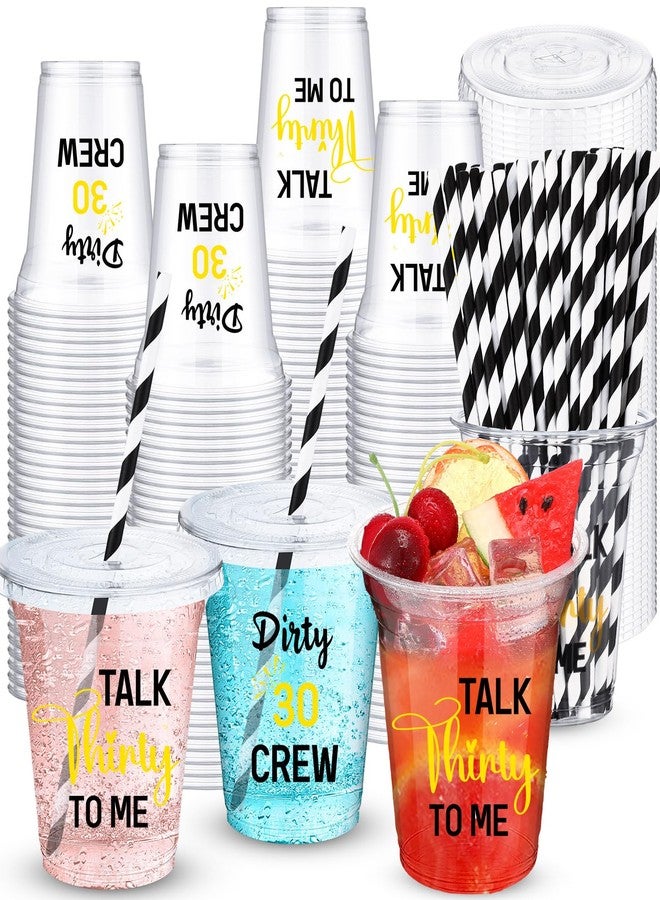 Jingmore 60 Pack Dirty 30 Birthday Cups 12 oz 30th Party Plastic Cups with Lids and Paper Straws Bulk for Women Men Birthday Decorations Dirty Thirty Party Favors - Image 1